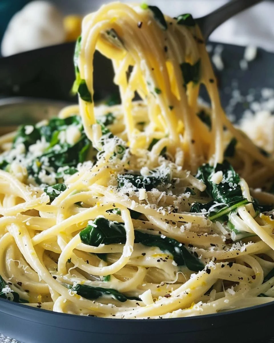 Quick and Zesty Ricotta Spinach Lemon Spaghetti Recipe finished dish