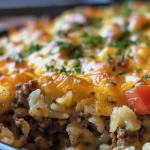 Quick Cheesy Hamburger Rice Casserole Recipe finished dish