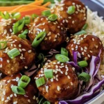 Quick Sticky Teriyaki Chicken Meatballs and Rice Recipe finished dish