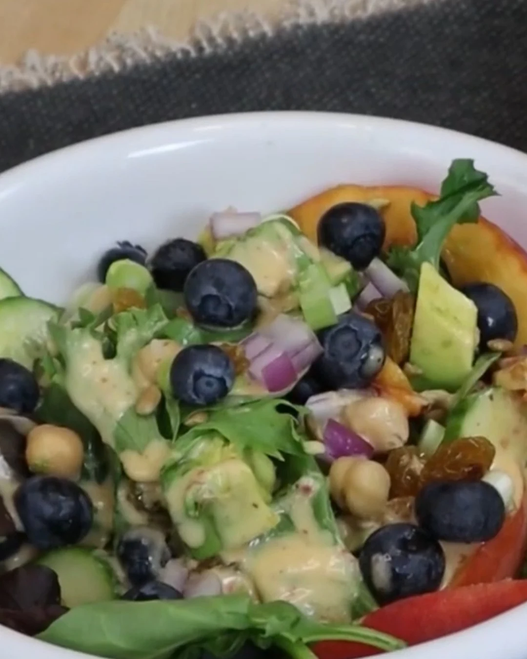 Refreshing Blueberry Peach Feta Salad Recipe finished dish