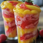 Refreshing Fresh Mango Strawberry Swirled Slushies Recipe finished dish