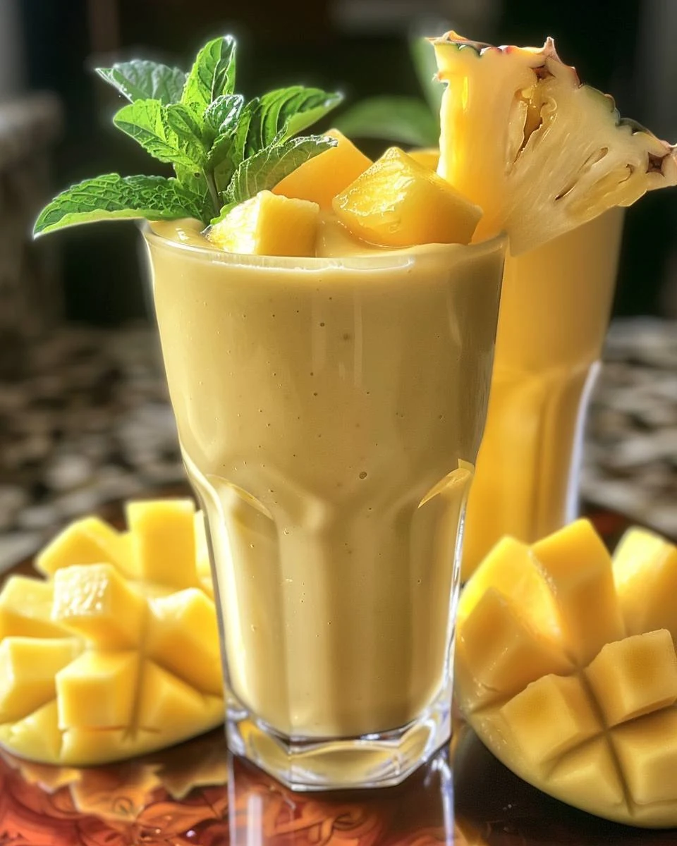 Refreshing PINEAPPLE MANGO SMOOTHIE Recipe finished dish