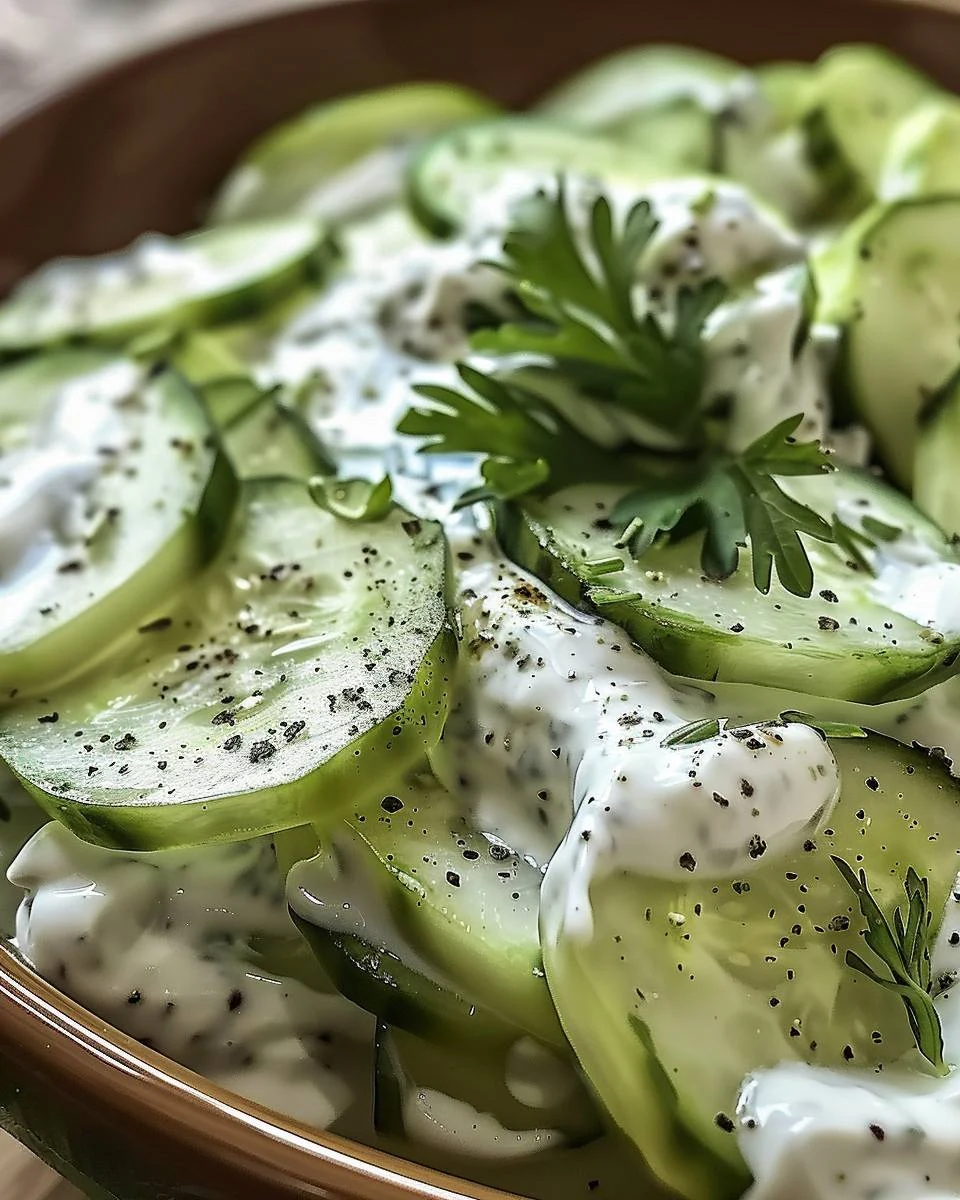 Refreshing Sour Cream Cucumbers Salad Recipe finished dish
