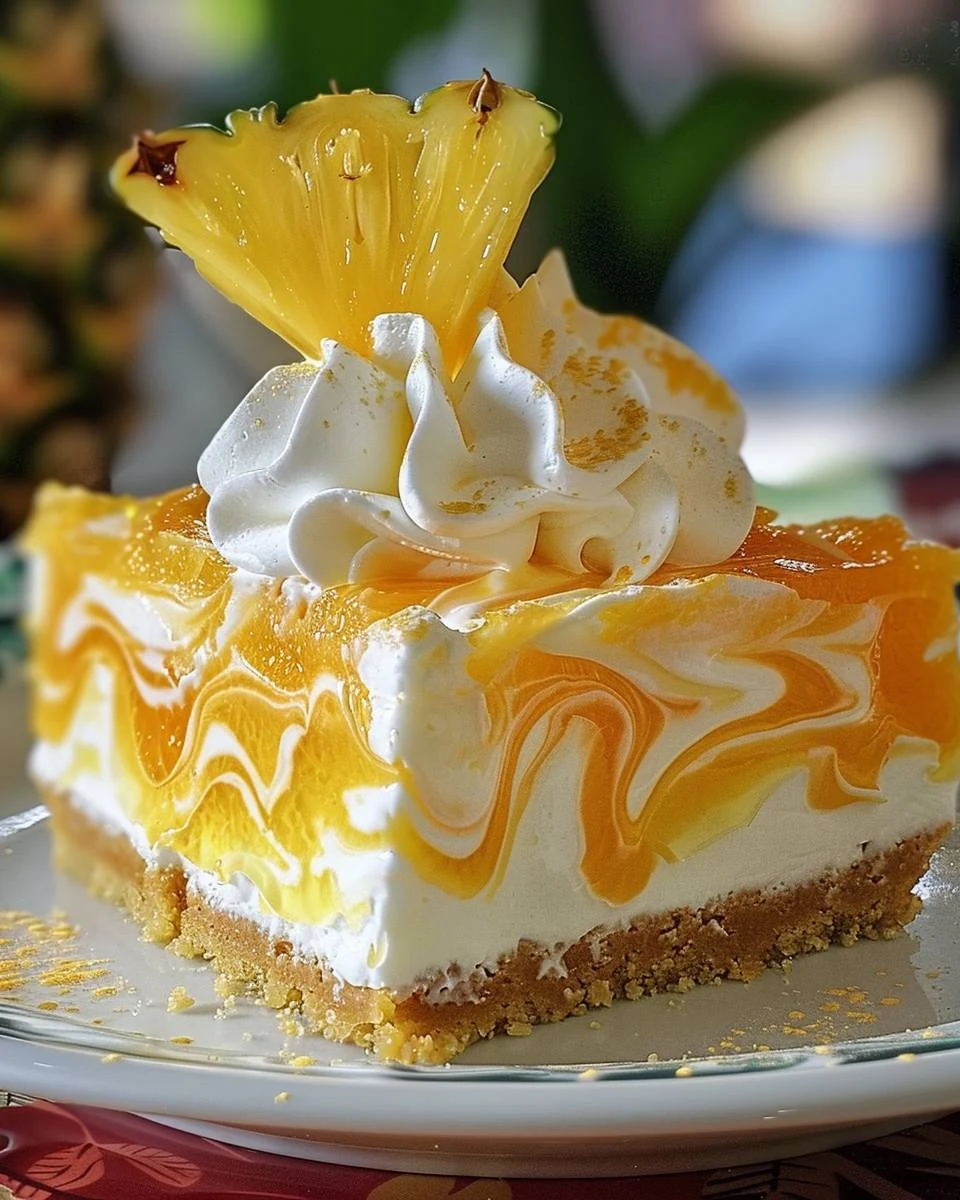 Refreshing Southern Pineapple Orange Swirl Cheesecake Recipe finished dish