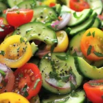 Refreshing Tomato Cucumber Avocado Salad Recipe finished dish