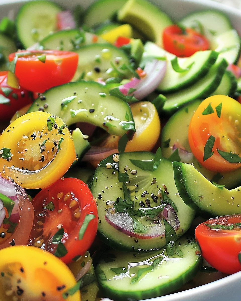 Refreshing Tomato Cucumber Avocado Salad Recipe finished dish