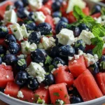 Refreshing Watermelon Blueberry Feta Salad Recipe finished dish