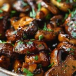 Savory Balsamic Soy Roasted Garlic Mushrooms Recipe finished dish