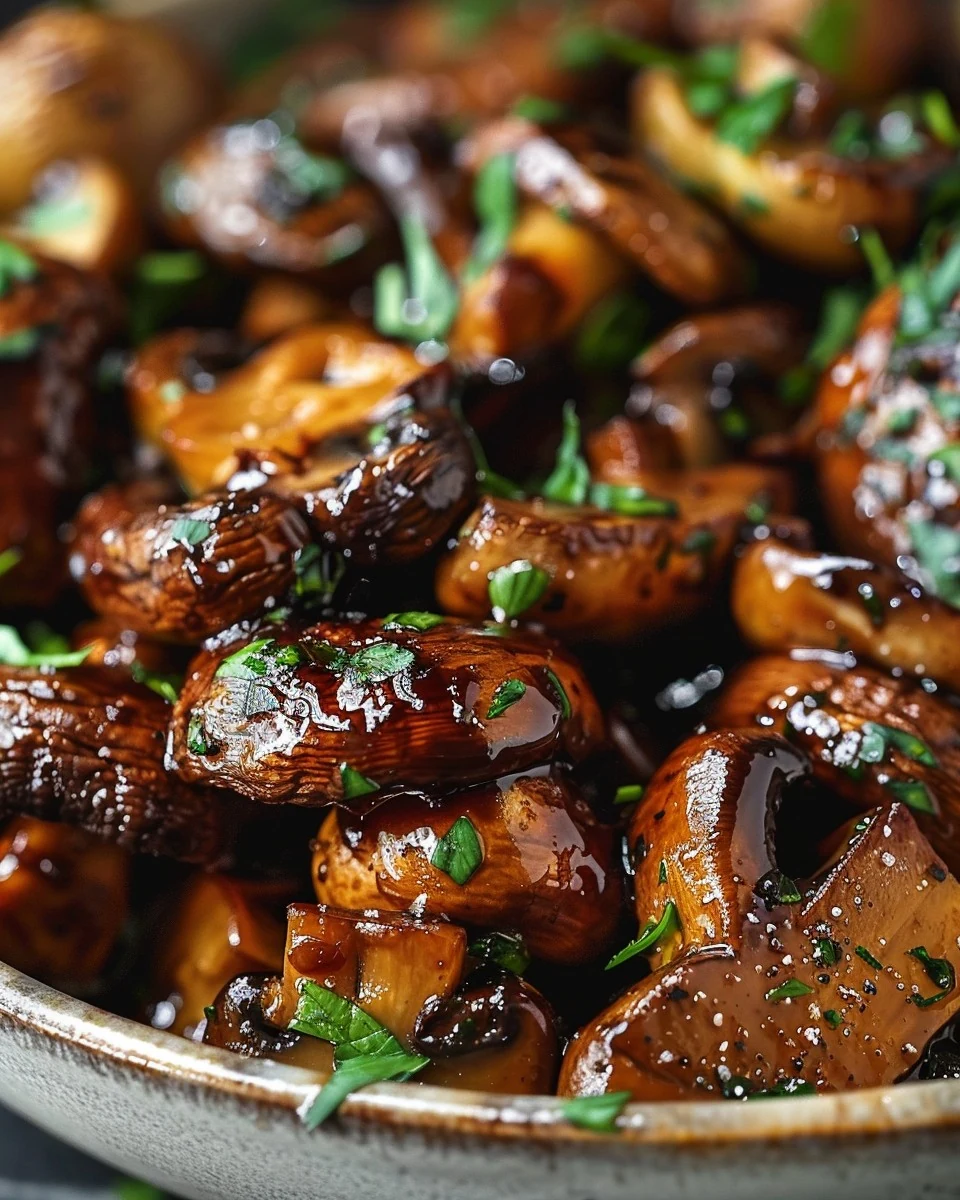 Savory Balsamic Soy Roasted Garlic Mushrooms Recipe finished dish