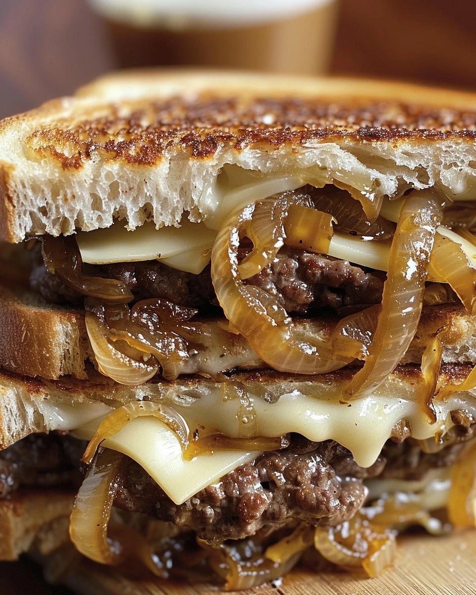 Savory Beef Patty Melt with Caramelized Onions Recipe finished dish