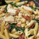 Savory Chicken Bacon Spinach Penne for Comforting Flavor finished dish