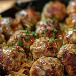 Savory French Onion Meatballs Recipe for Dinner finished dish