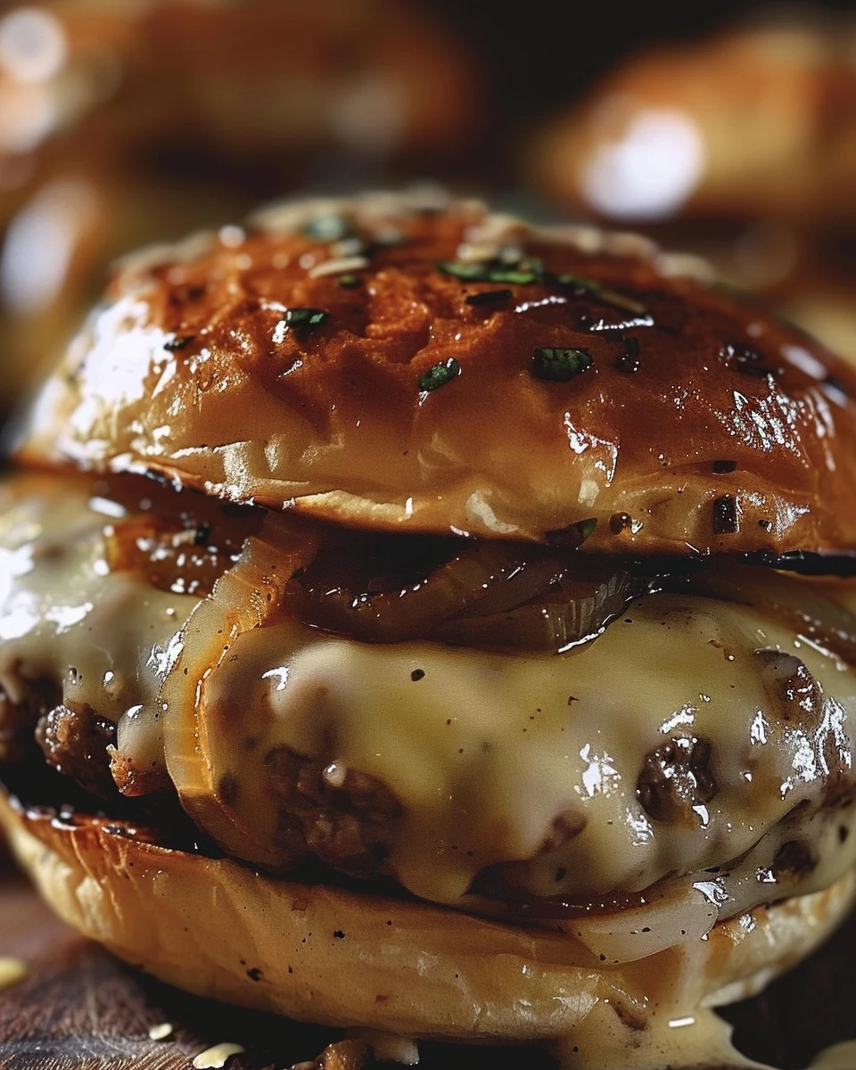 Savory French Onion Soup Burgers Recipe finished dish