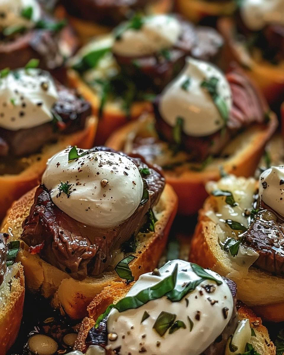 Garlic Bread Steak Bites with Horseradish Cream