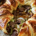 Savory Philly Cheese Steak Crescent Ring Recipe finished dish