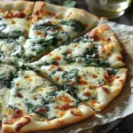 Savory Roasted Garlic Spinach White Pizza Recipe finished dish