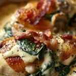 Savory Smothered Chicken with Creamed Spinach Bacon Mushrooms finished dish