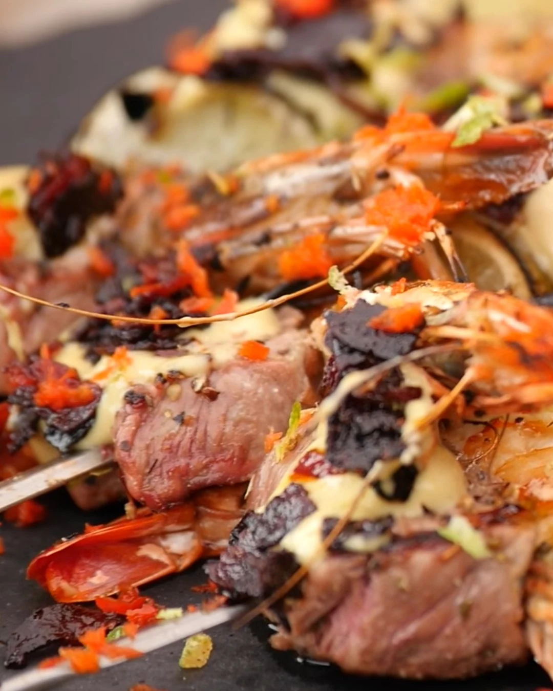 Sizzling Skewers Surf Turf Meets Chimichurri Delight finished dish