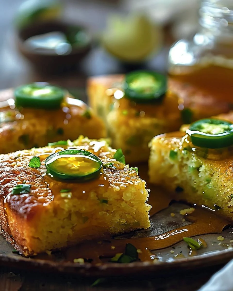 Spicy Jalapeño Cornbread with Lime Honey Glaze Recipe finished dish