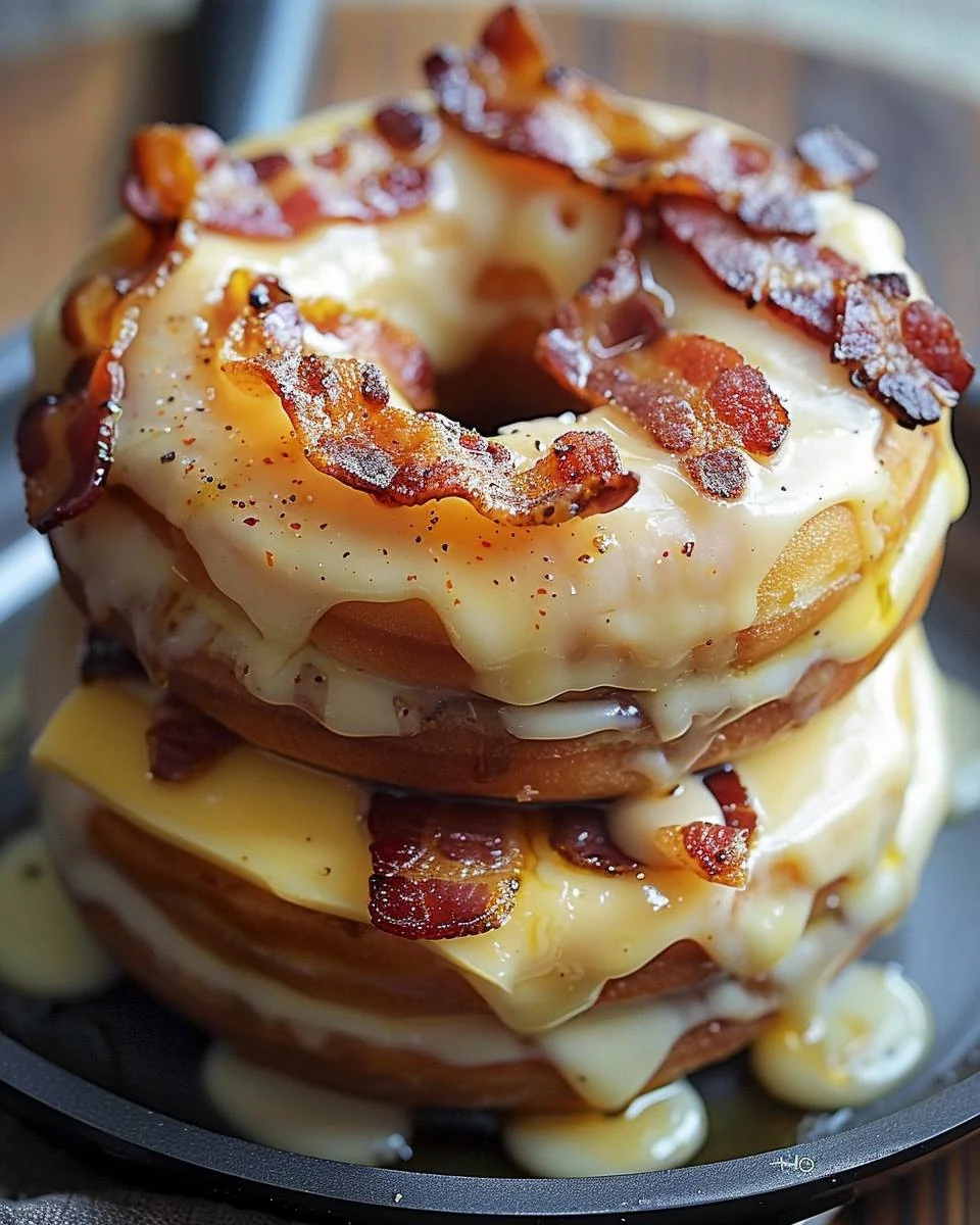Sweet and Savory Donut Grilled Cheese with Bacon Maple Glaze finished dish