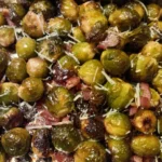 Sweet and Savory Maple Bacon Roasted Brussels Sprouts finished dish