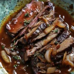 Tender Slow Cooker Beef Brisket with BBQ Sauce Recipe finished dish