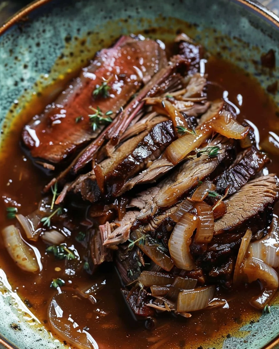 Tender Slow Cooker Beef Brisket with BBQ Sauce Recipe finished dish