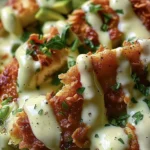Tortilla Chip Pepper Jack Crusted Chicken with Avocado Jalapeno Ranch finished dish
