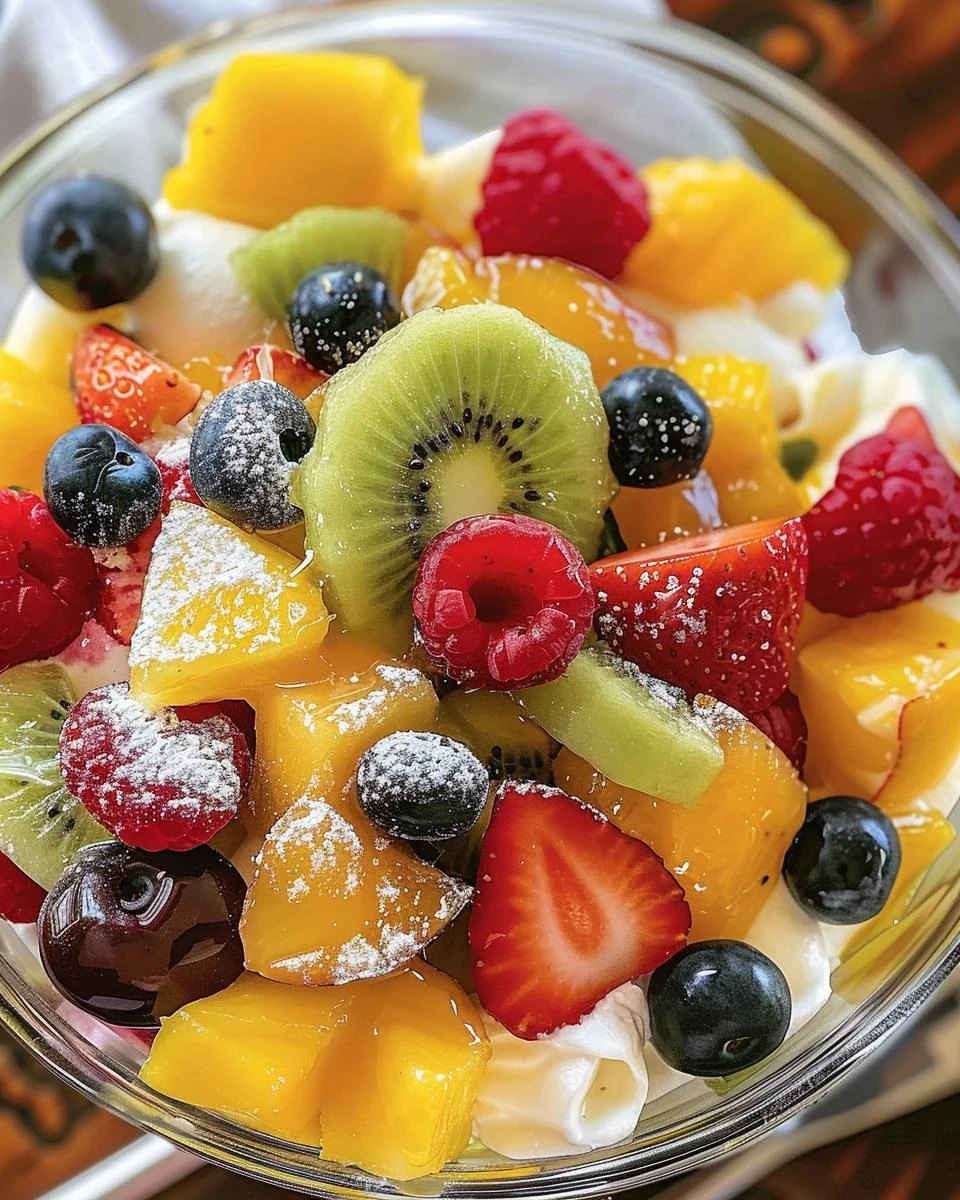 Tropical Cheesecake Fruit Salad: A Tropical Delight finished dish