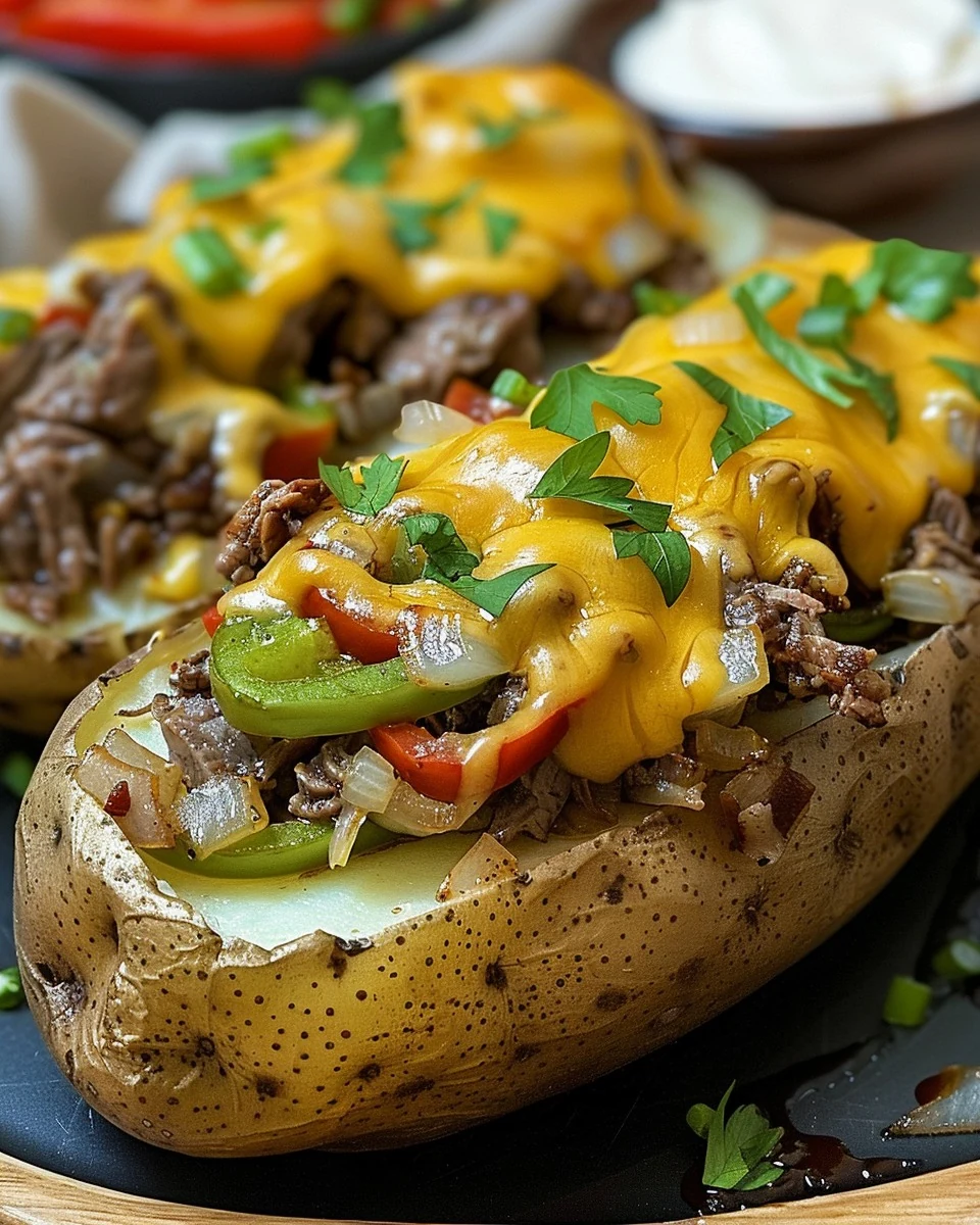 Ultimate Philly Cheesesteak Baked Potato Recipe finished dish